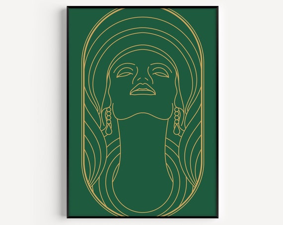 Art Deco Poster Green Print Wall Woman Prints