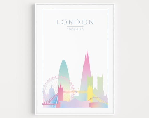 London England Pastel Skyline Tower Bridge Landmark Travel Poster