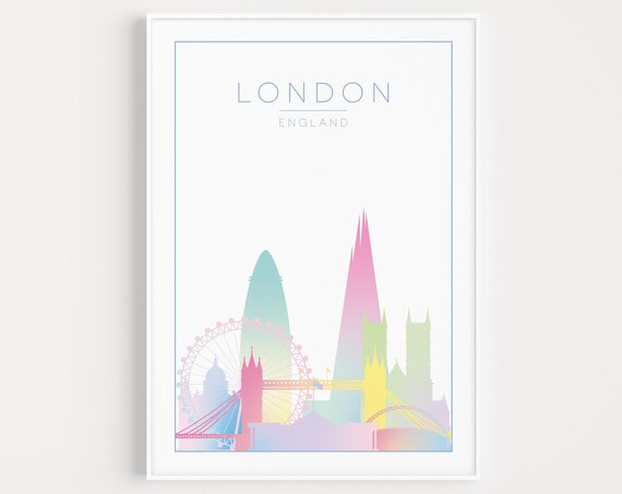 London Print Pastel Wall Art Minimalist Travel Poster