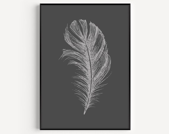 Feather Print, Grey Minimalist Art Print