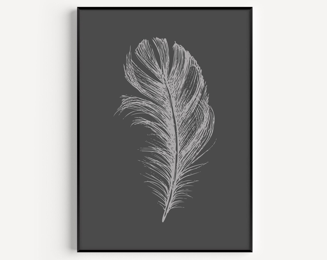 Feather Print, Grey Minimalist Art Print