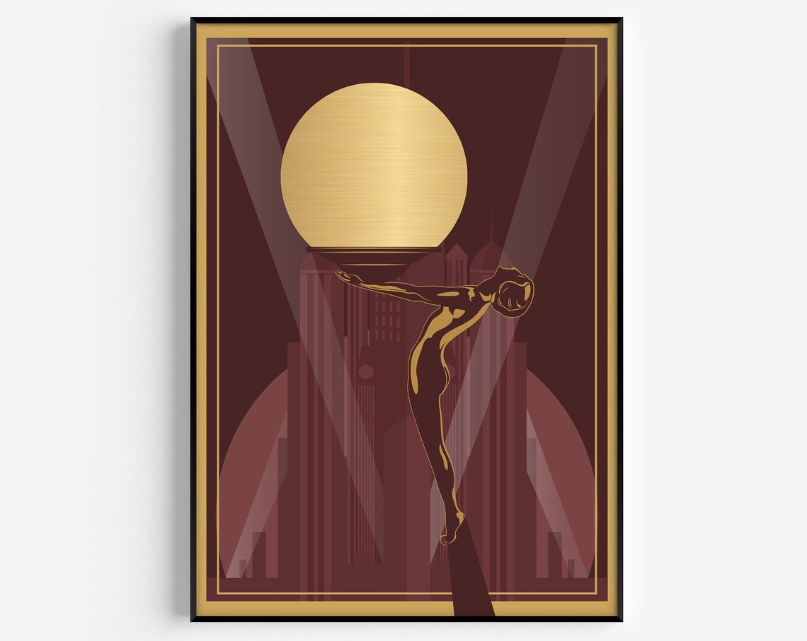 Art Deco Print Wall Woman Red Gold Prints Poster