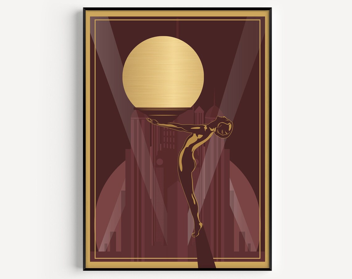 Art Deco Woman Gold Sun Red Elegant Silhouette Vintage Glamour Poster