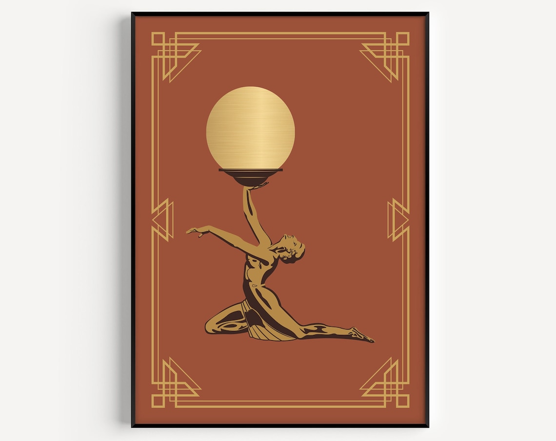 Art Deco Woman Poster Print, Orange Accent