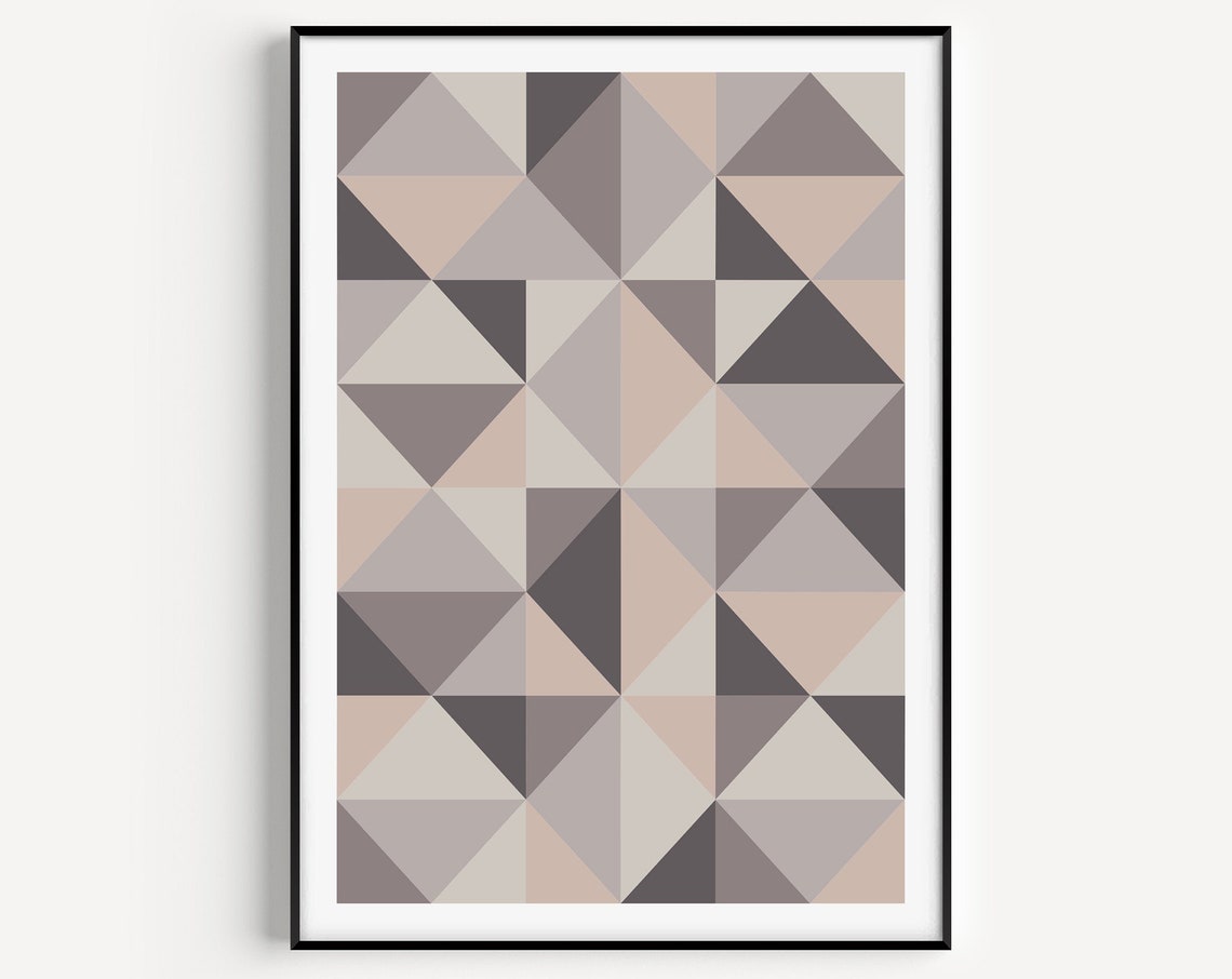 Grey Geometric Triangles Scandinavian Modern Abstract Art Poster