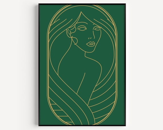 Art Deco Green and Gold Woman Art Print