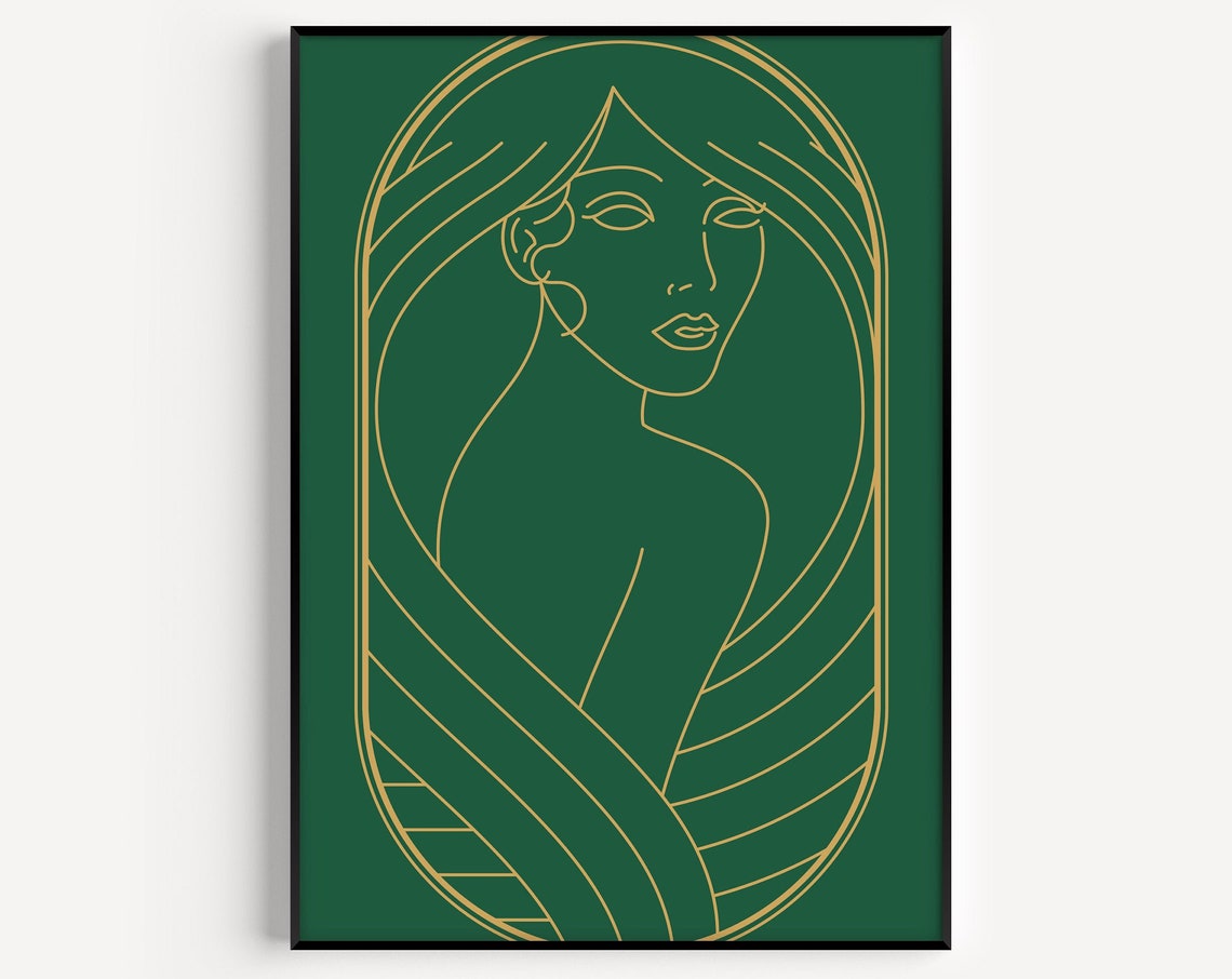 Art Deco Green and Gold Woman Art Print