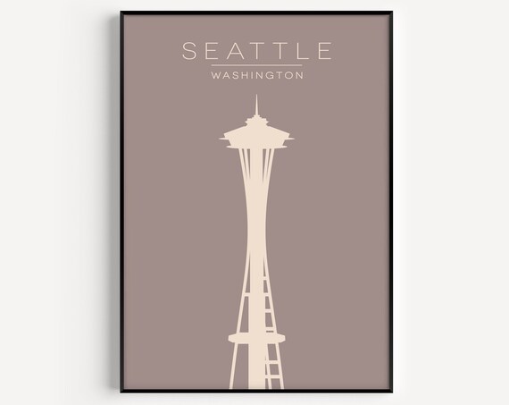 Seattle Washington Minimalist Space Needle Silhouette Travel Poster