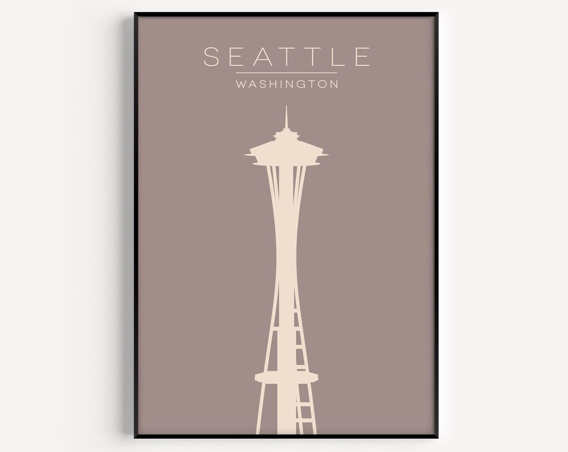 Seattle Washington Minimalist Space Needle Silhouette Travel Poster