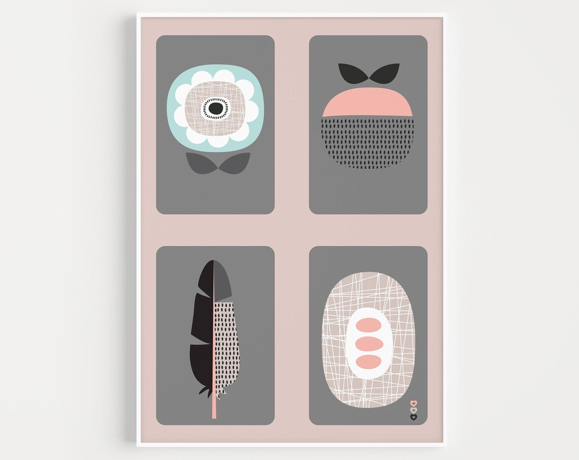 Scandinavian Print Wall Art Scandi Minimalist Flower Prints