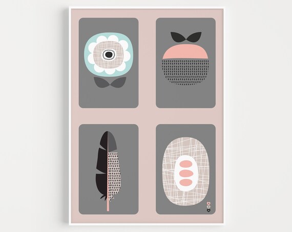 Scandinavian Print Wall Art Scandi Minimalist Flower Prints