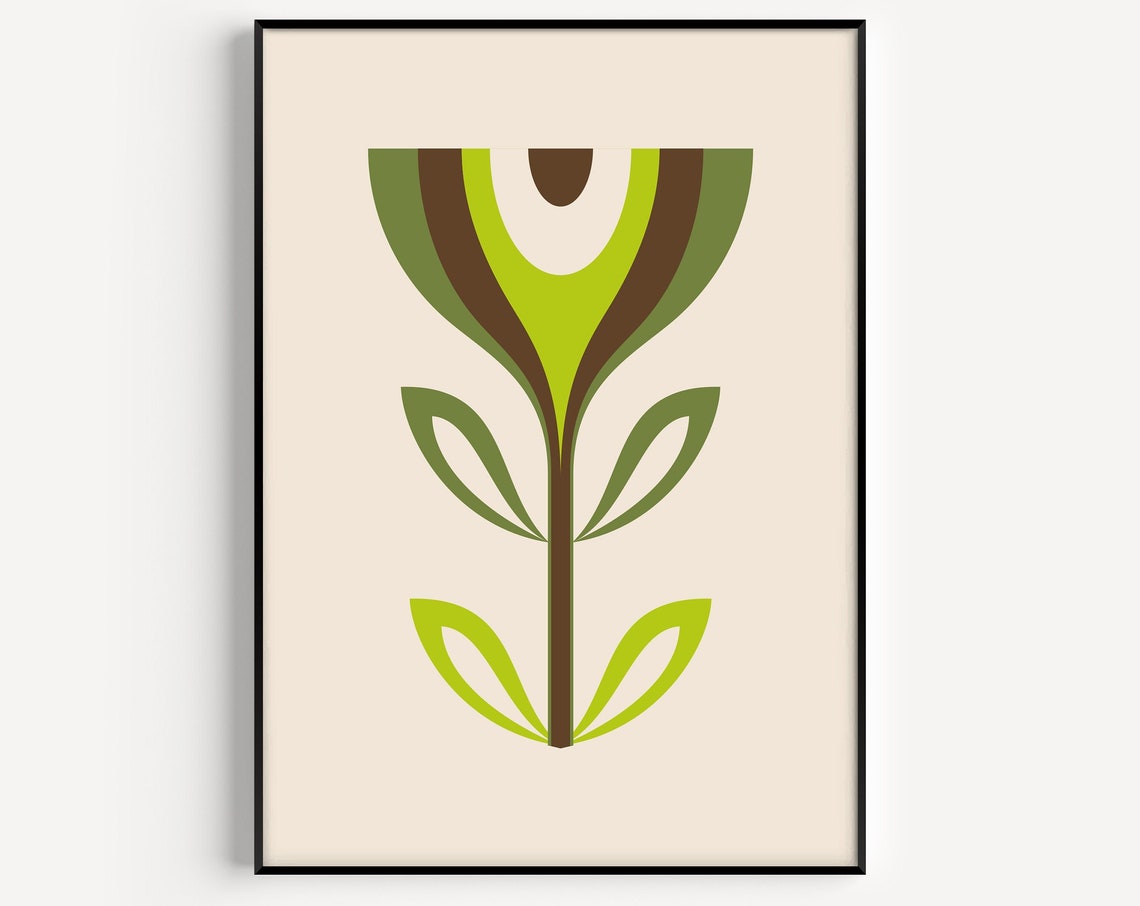 Bold Green Mid Century Modern Flower Abstract Geometric Wall Art