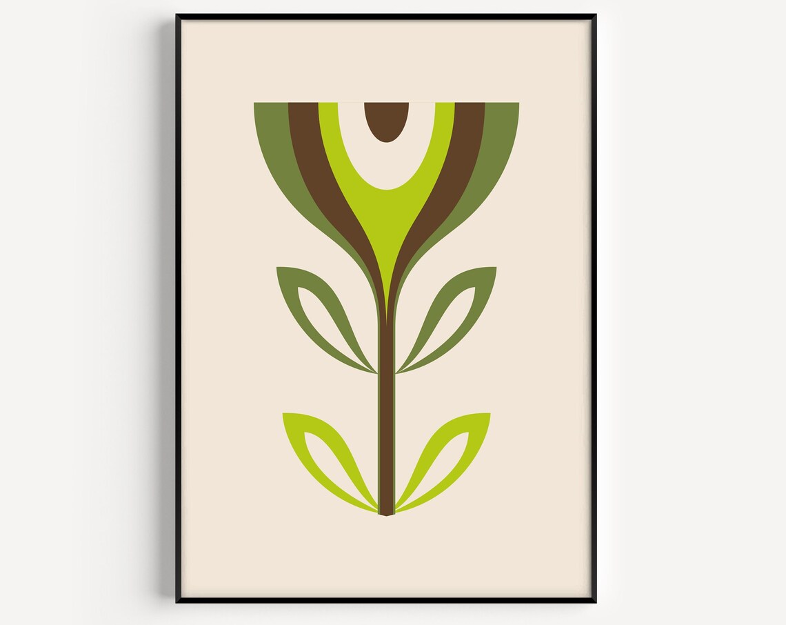 Mid Century Modern Flower Print Wall Art Green Physical Nordic Minimalist