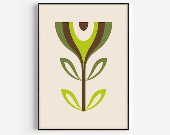 Bold Green Mid Century Modern Flower Abstract Geometric Wall Art