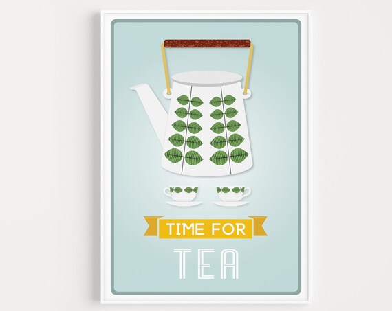 Time For Tea Mid Century Modern Teapot Retro Kitchen Wall Art