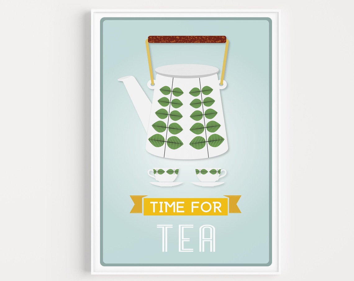 Time For Tea Mid Century Modern Teapot Retro Kitchen Wall Art