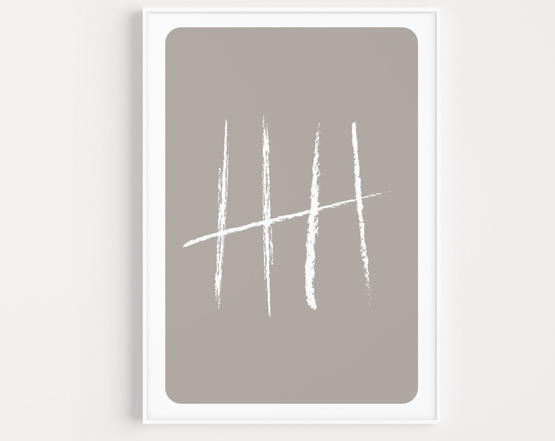 Minimal Tally Marks Brush Stroke Taupe Neutral Modern Art Print