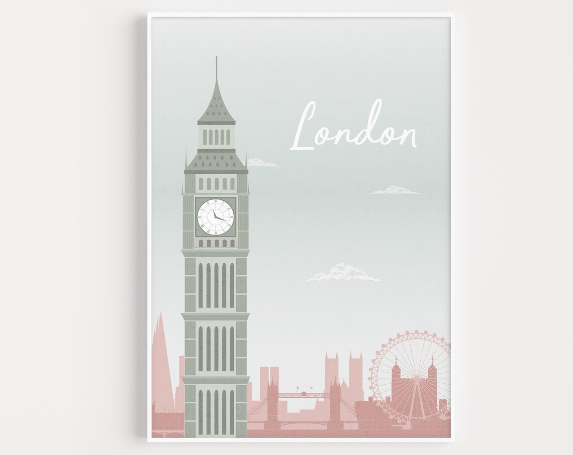 London Blue Travel Poster, Europe Wall Art Print