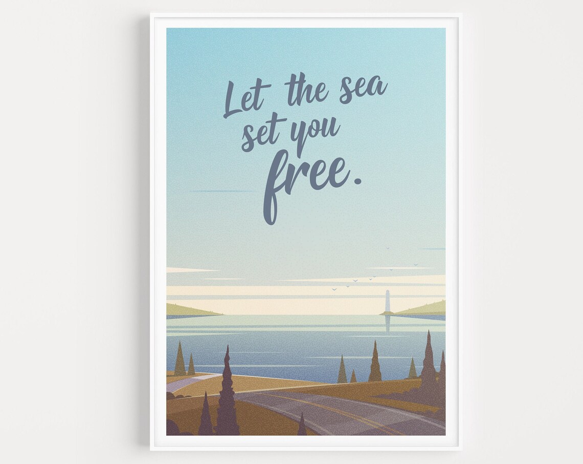 Let the Sea Set You Free Lighthouse Coast Modern Quote Poster