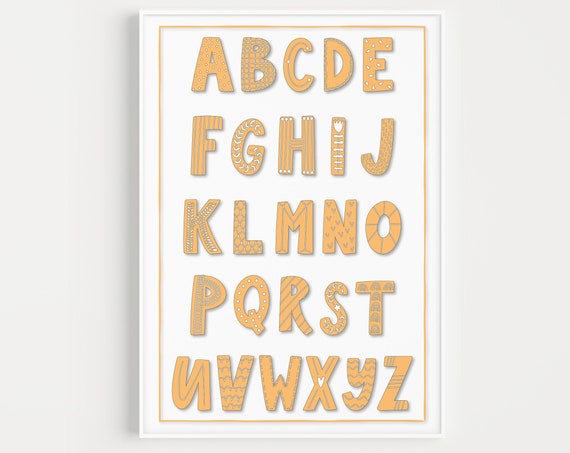 Alphabet Poster Print Unisex Nursery Prints Wall Art Kids