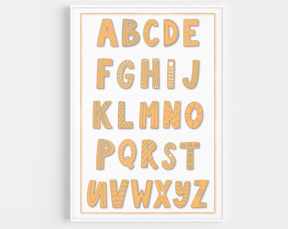 Peach Alphabet ABC Letters Kids Room Playful Learning Wall Poster