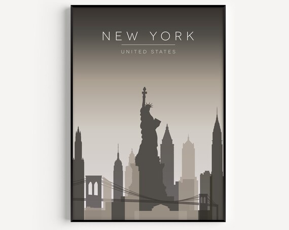 New York City Skyline Statue of Liberty Gradient Decor Poster
