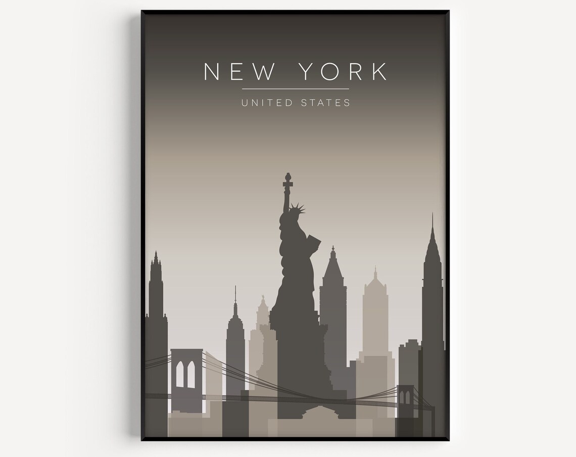 New York City Skyline Statue of Liberty Gradient Decor Poster