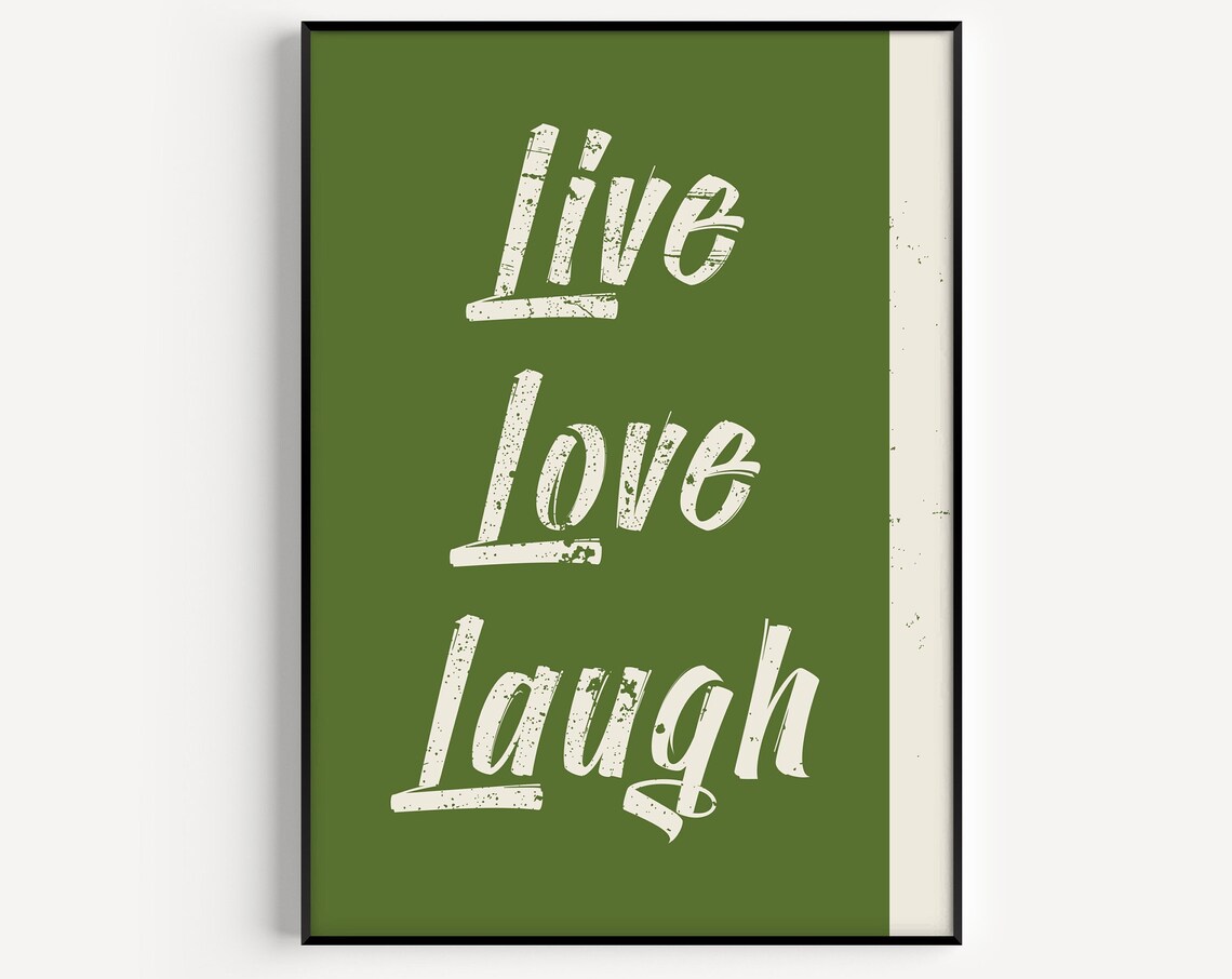 Wall Art Print Quote Love Prints Live Laugh Green Minimalist