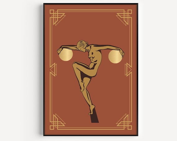 Art Deco Gold Dancer Orange Elegant Vintage Artwork Style Poster
