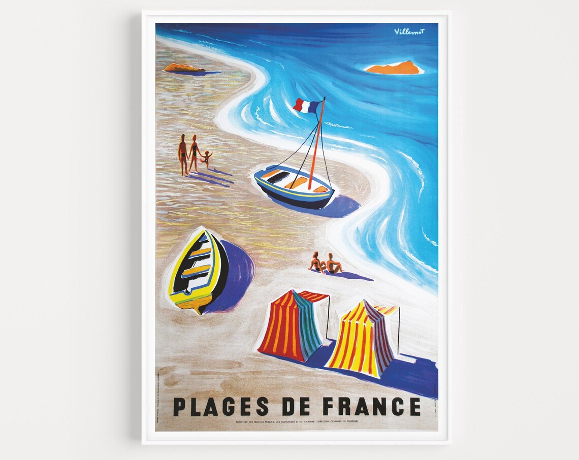 France Vintage Travel Poster Print, Beach Scene