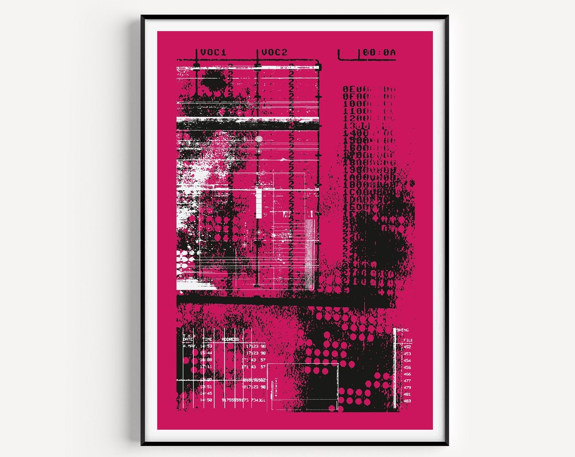 Neon Pink Glitch Industrial Tech Grunge Abstract Art Wall Poster