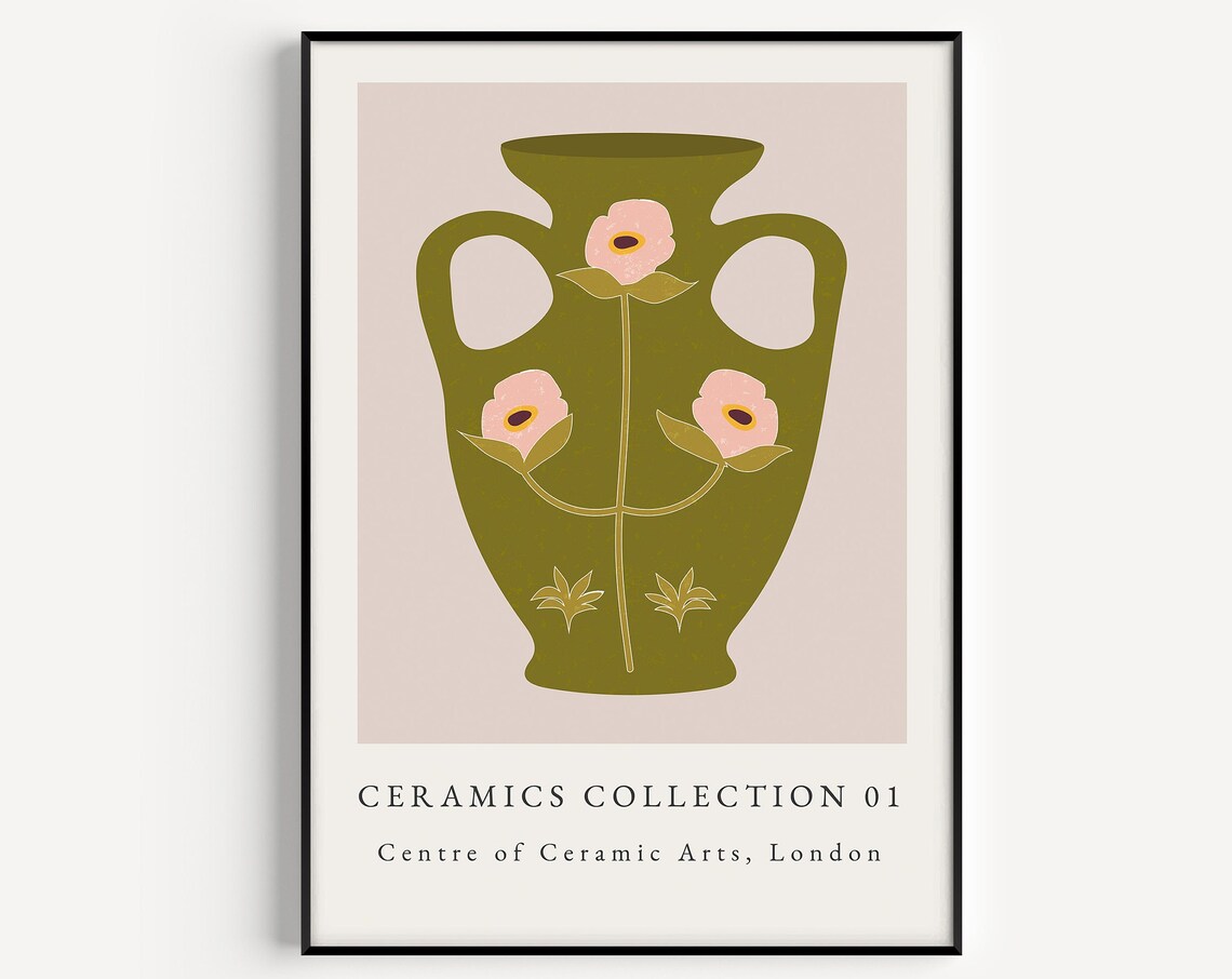 Green Print Exhibition Poster, Rustic Pottery Art Print