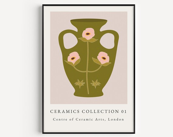 Green Print Exhibition Poster, Rustic Pottery Art Print