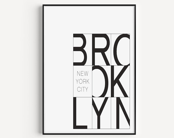 Brooklyn New York City Typography Poster Black White Minimalist Art