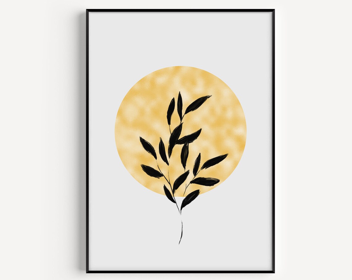 Yellow Leaf Botanical Art Print, Scandinavian Minimalist