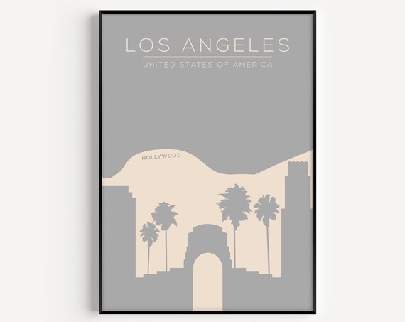 Los Angeles Minimal Skyline Hollywood Palms Cityscape Travel Poster