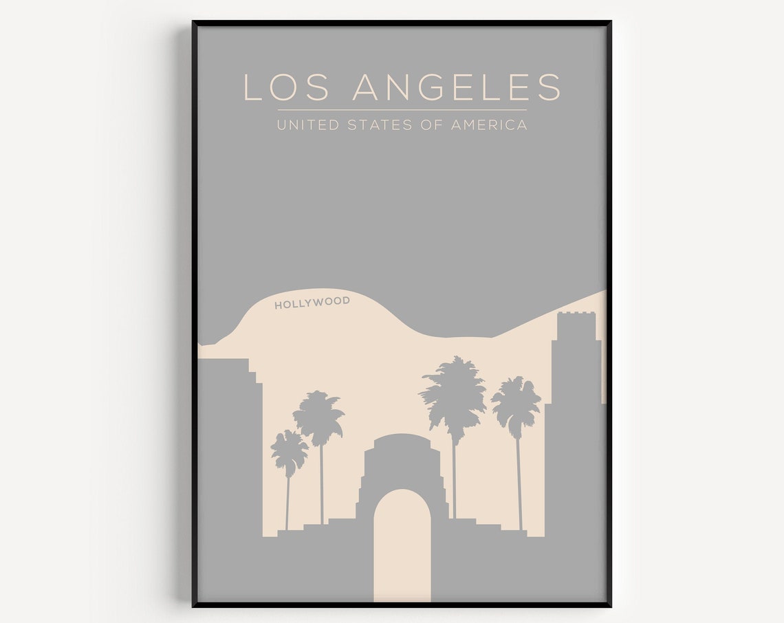 Los Angeles Minimal Skyline Hollywood Palms Cityscape Travel Poster