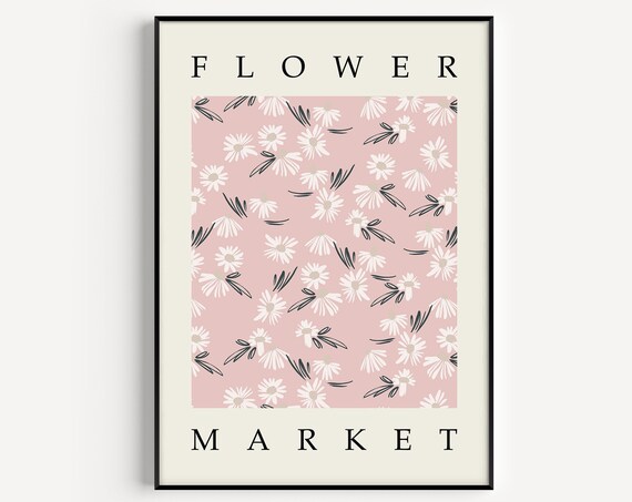 Flower Market Poster Pink Daisy Pattern Modern Botanical Art