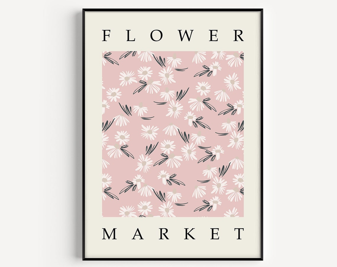 Flower Market Poster Pink Daisy Pattern Modern Botanical Art
