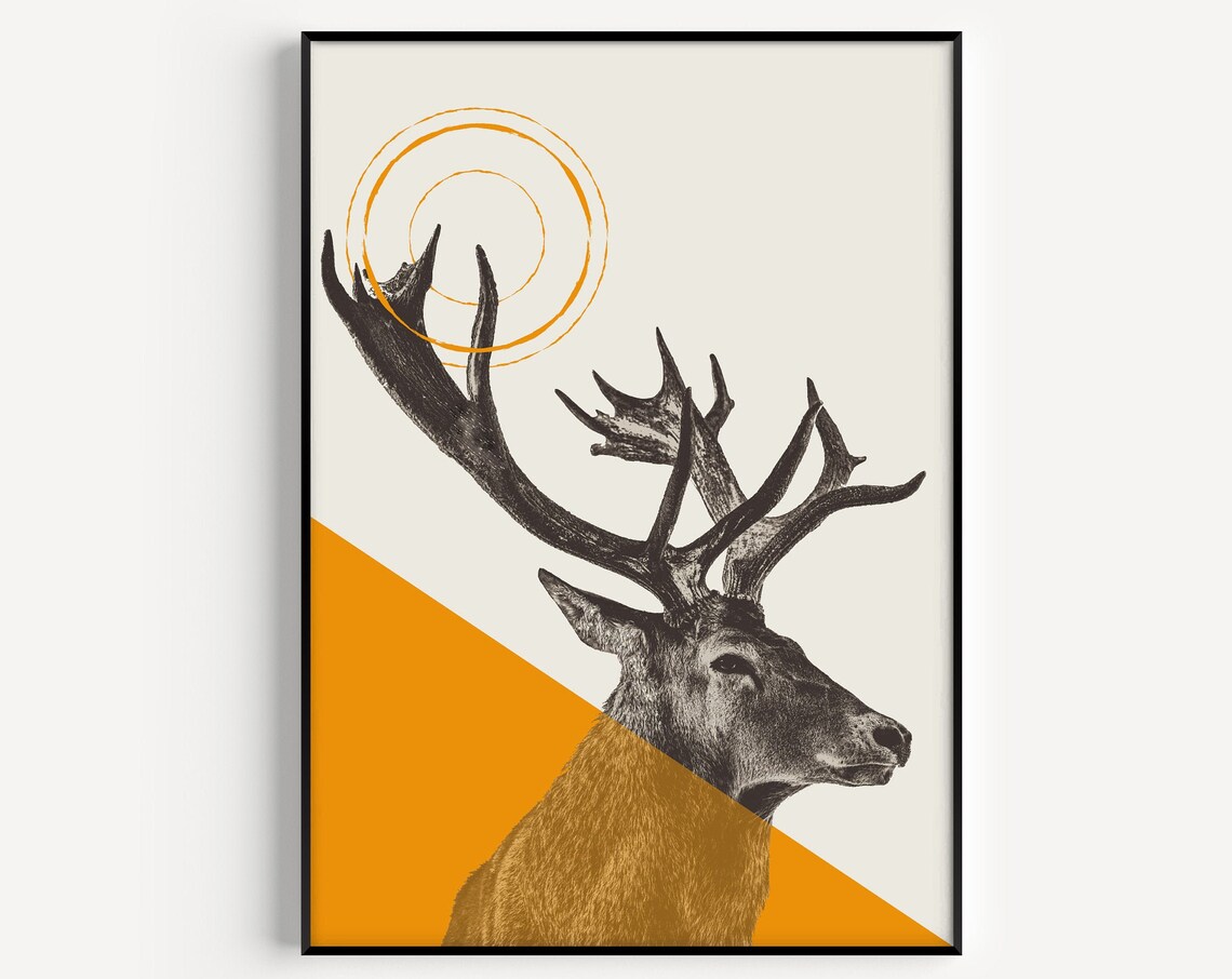 Stag Nordic Abstract Orange Scandi Art Print