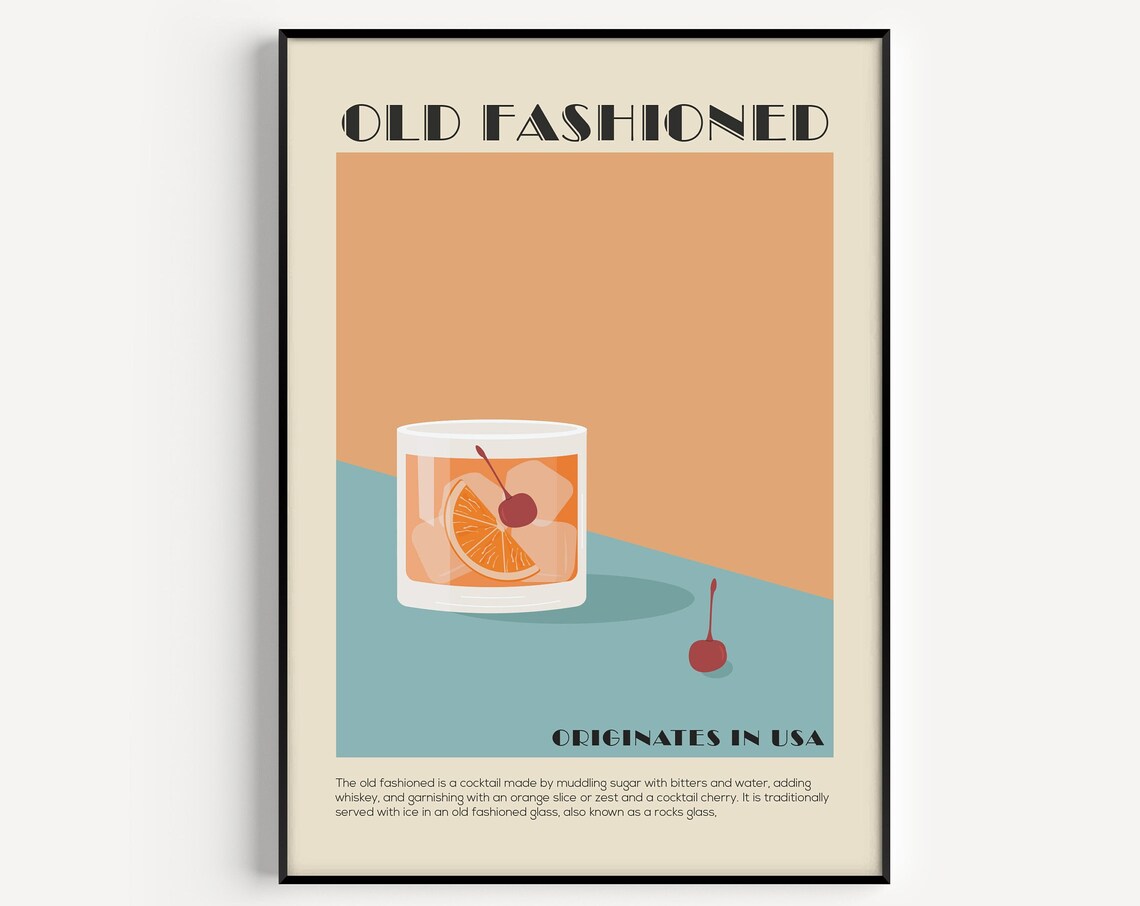 Old Fashioned Whiskey Cocktail Poster Print