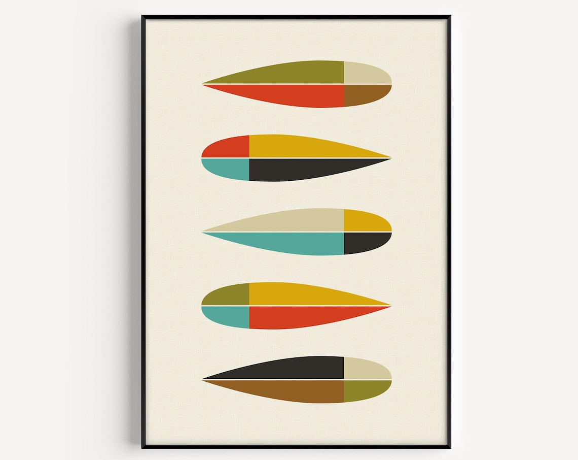 Mid Century Leaf Art Print, Modern Retro