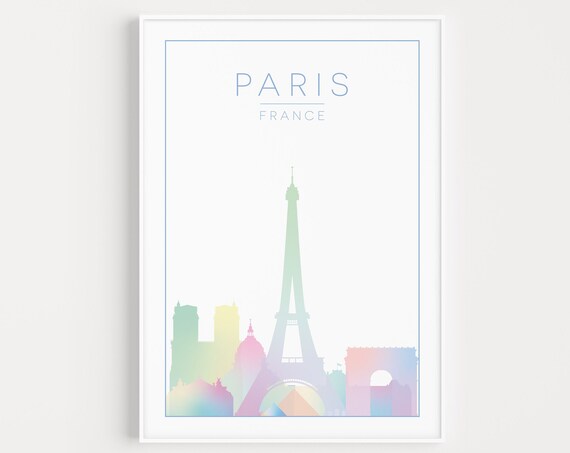 Paris Wall Art Print Pastel Poster Travel Minimalist