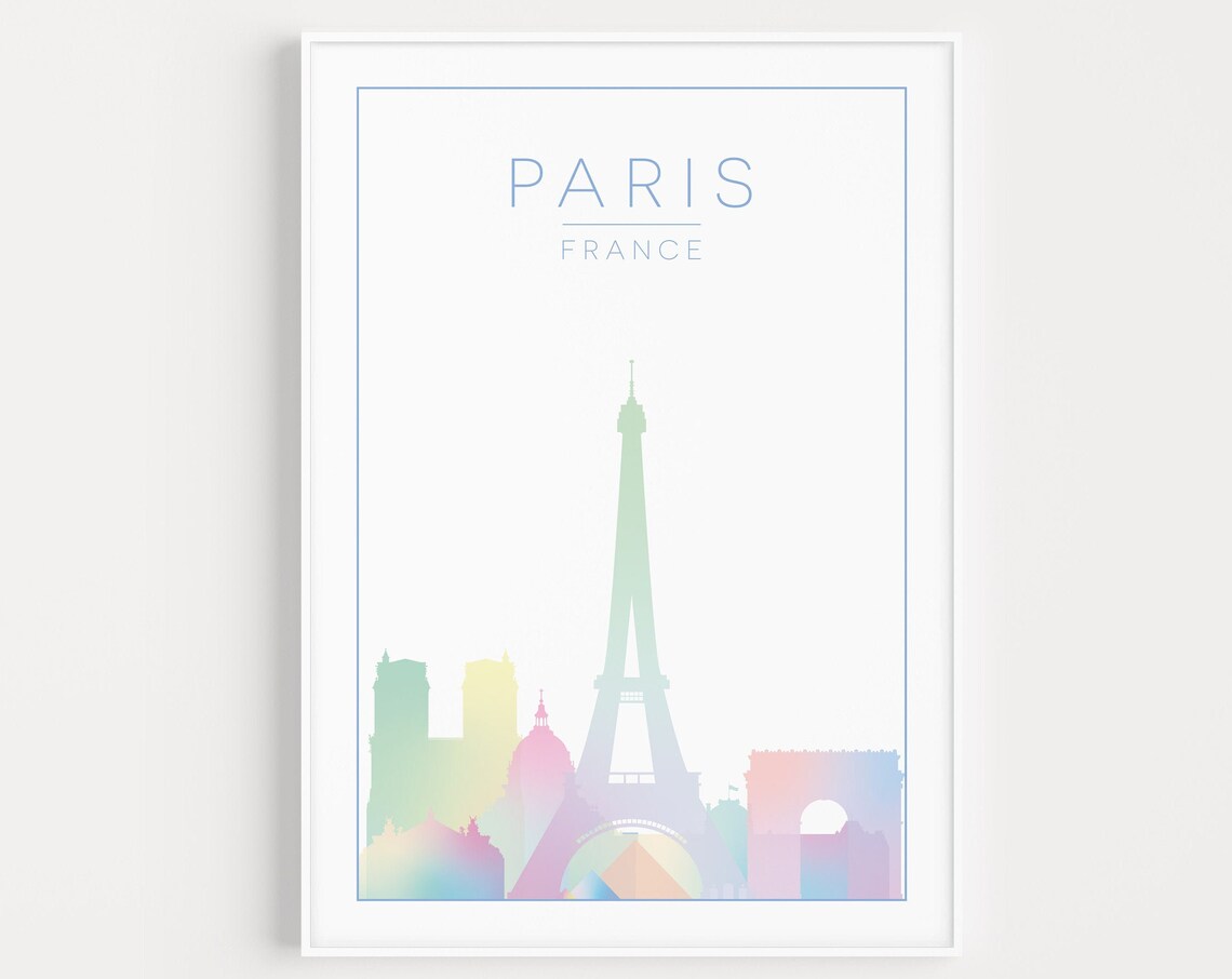 Paris Wall Art Print Pastel Poster Travel Minimalist