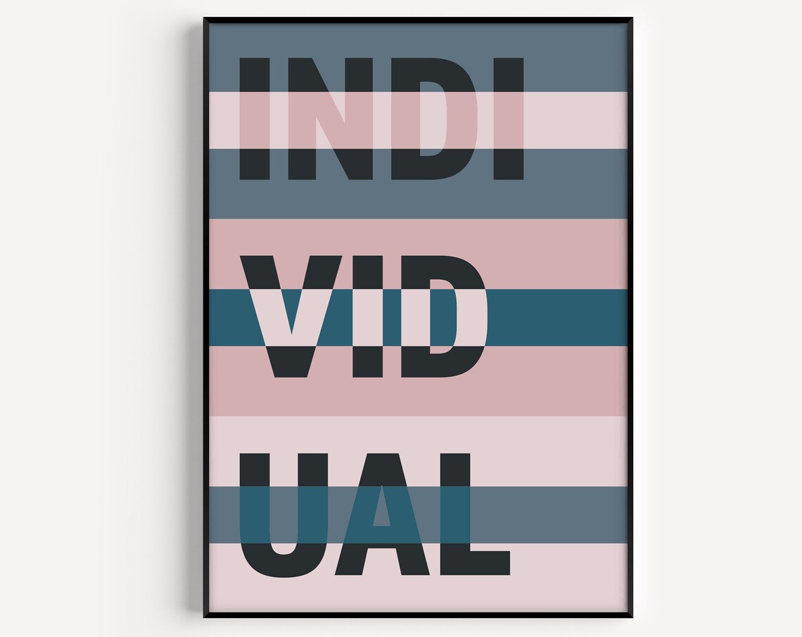Pink Prints Poster Wall Art Typography Print Individual Blue Modern Minimalist