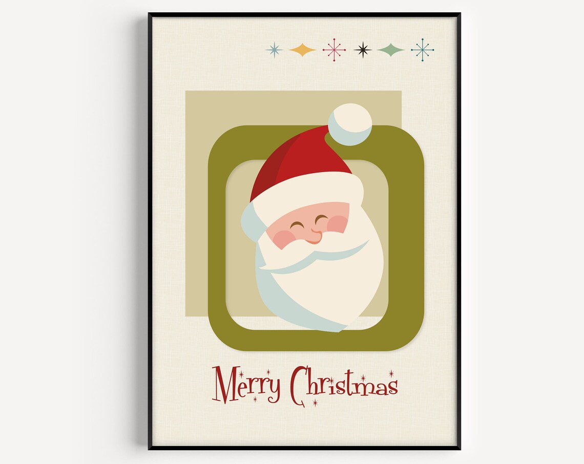 Mid Century Modern Santa Prints, Christmas Art Print