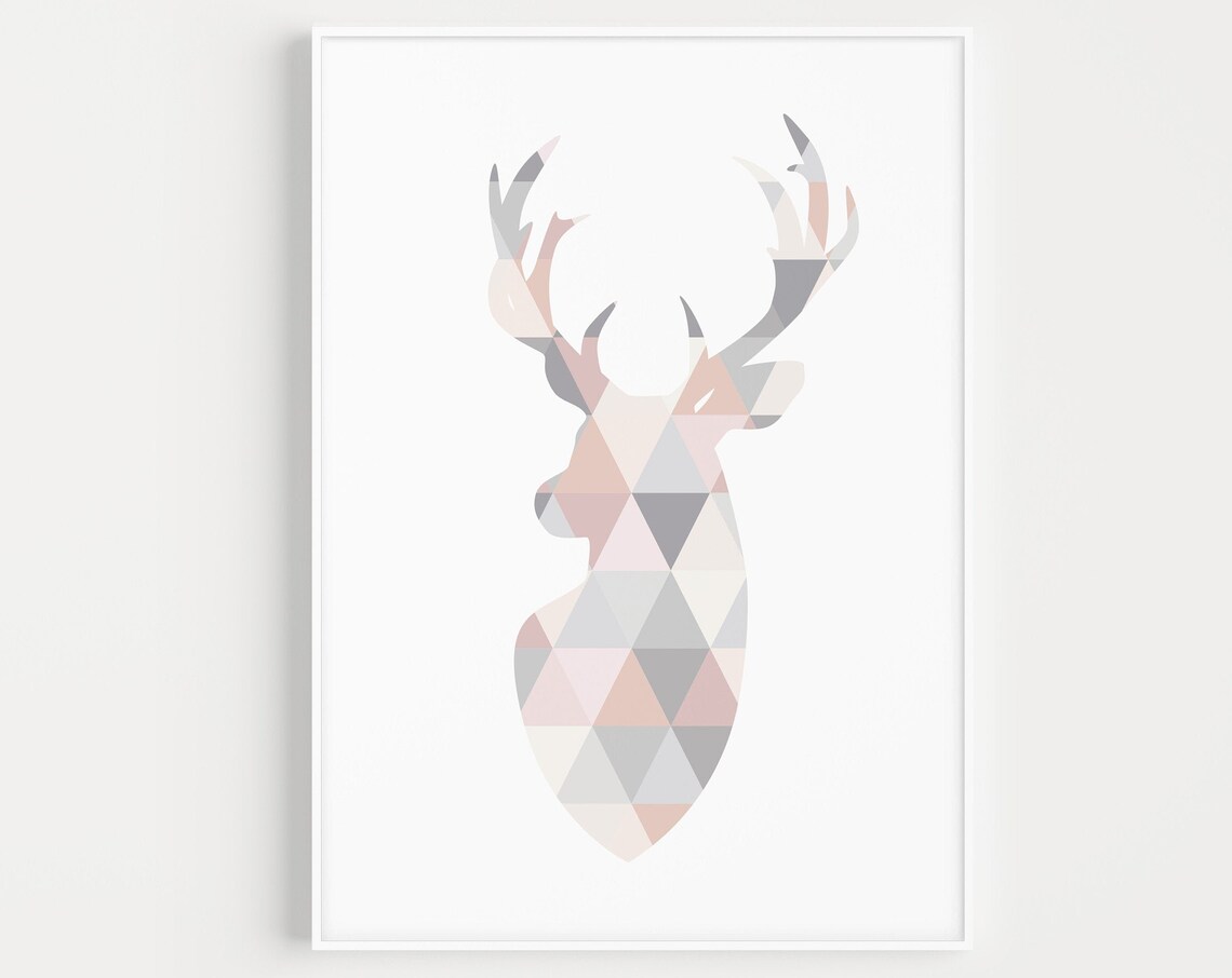 Stag Geometric Pink Grey Nordic Scandinavian Art Print