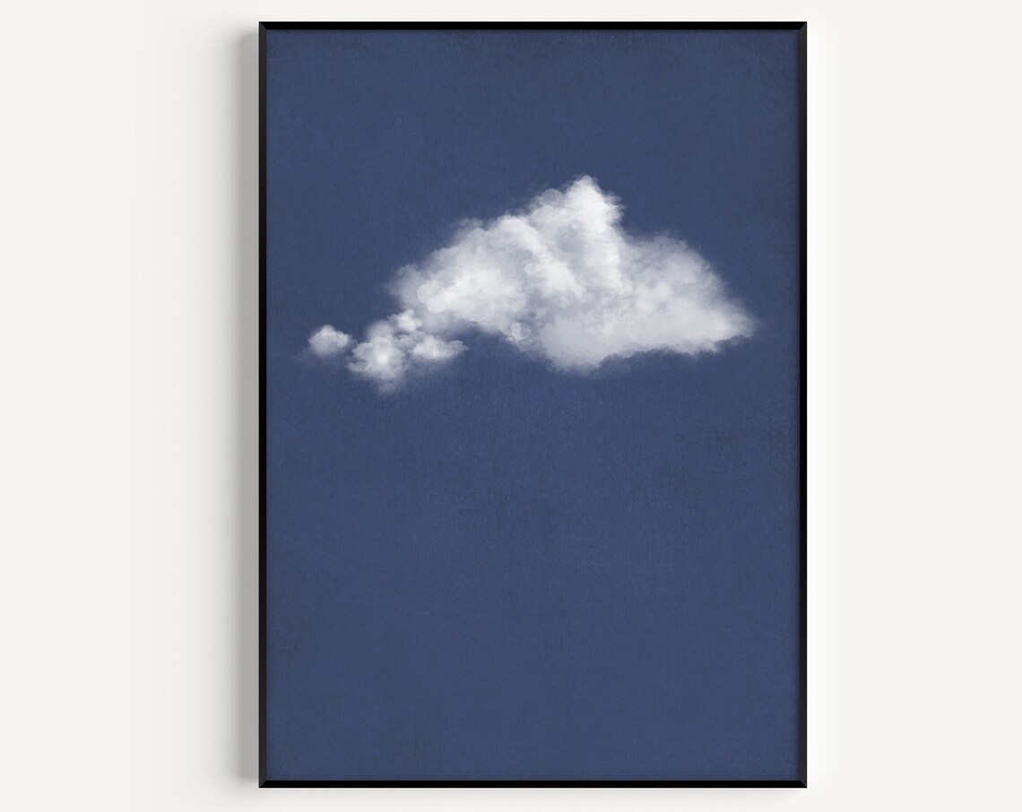 Blue Print Cloud Wall Art White Prints Minimalist Sky Poster