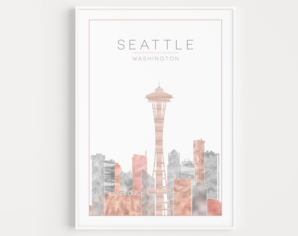 Seattle Print Wall Art Washington Pink Travel Minimalist