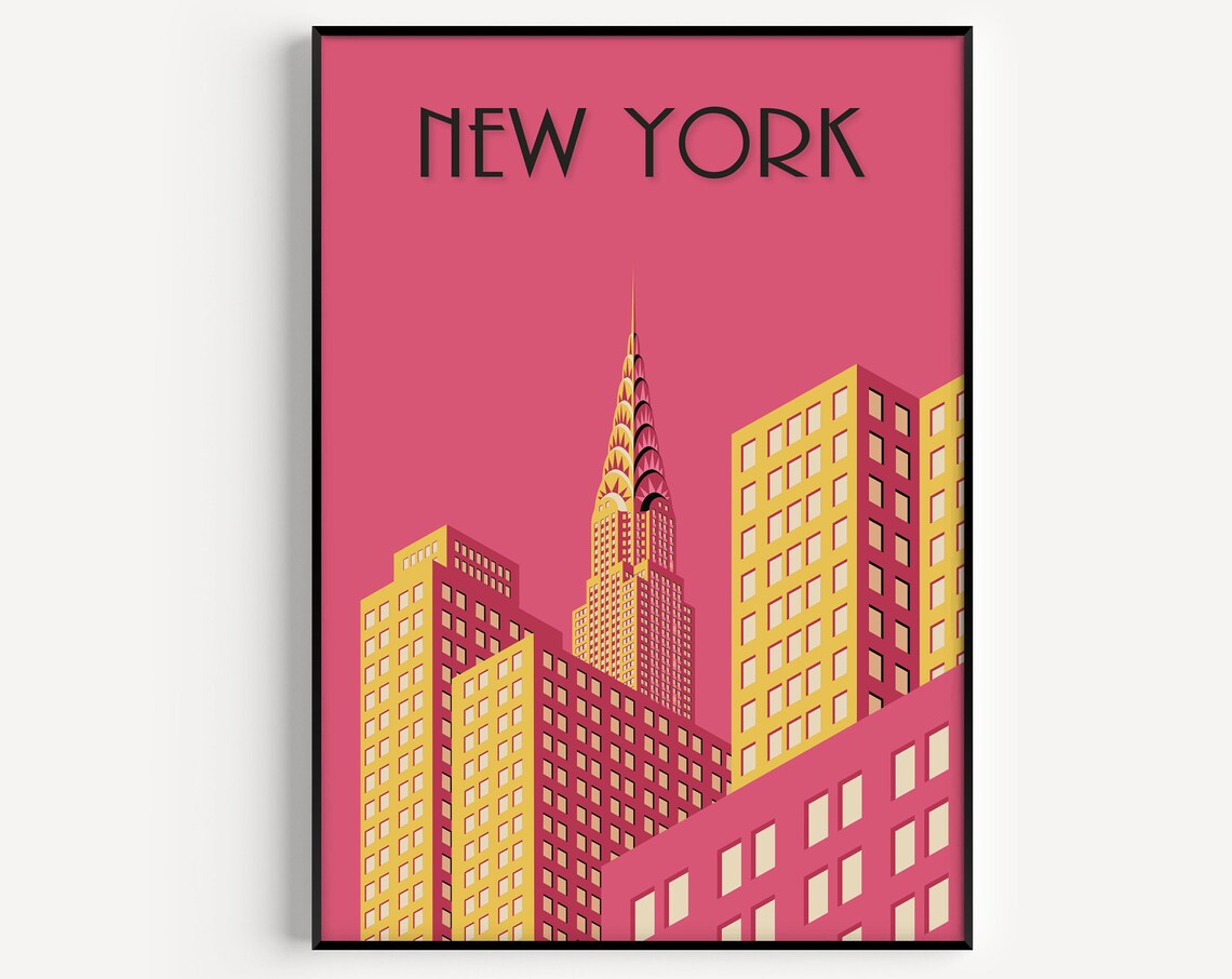 New York Pink Wall Art Poster, Deco Travel